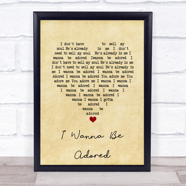 The Stone Roses I Wanna Be Adored Vintage Heart Song Lyric Print