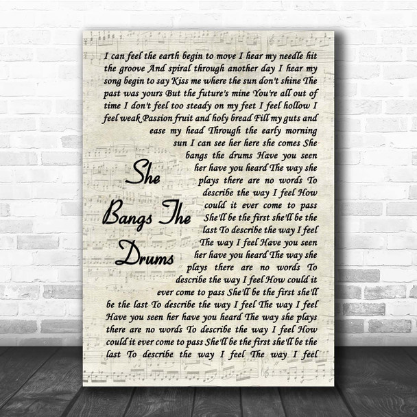 The Stone Roses She Bangs The Drums Vintage Script Song Lyric Print