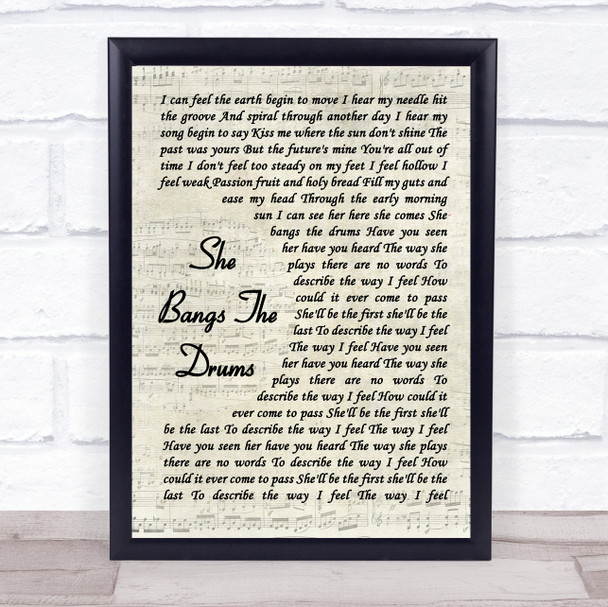 The Stone Roses She Bangs The Drums Vintage Script Song Lyric Print