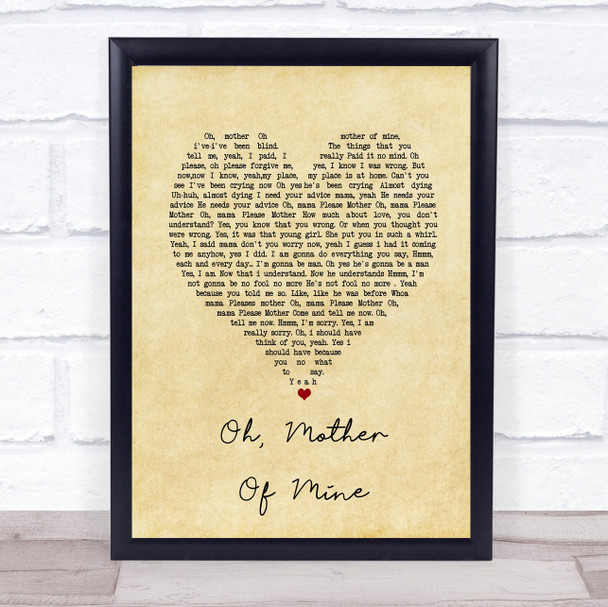 The Temptations Oh, Mother Of Mine Vintage Heart Song Lyric Print