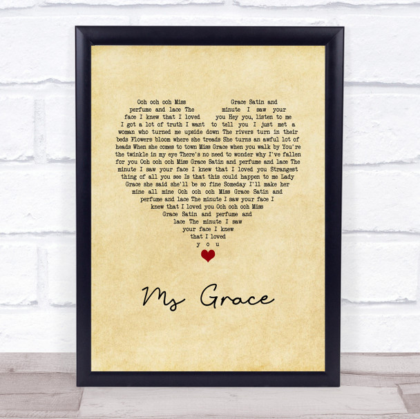 The Tymes Ms Grace Vintage Heart Song Lyric Print