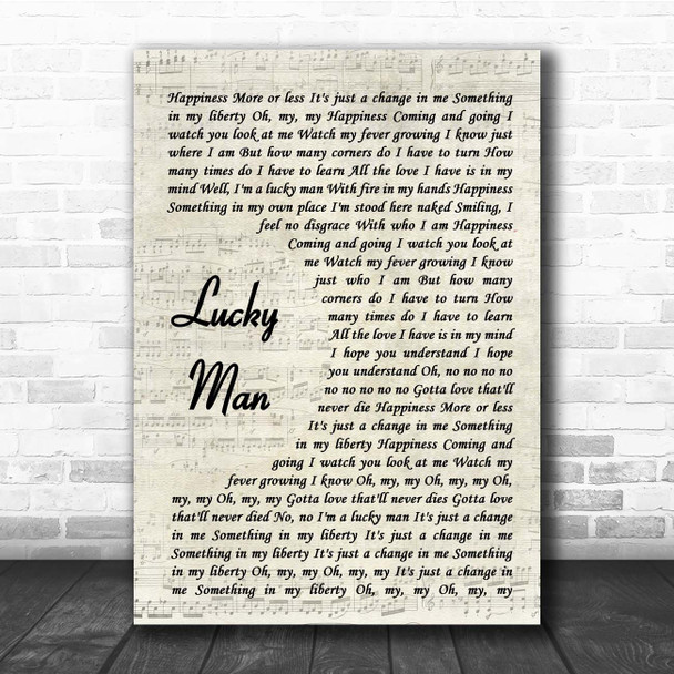 The Verve Lucky Man Vintage Script Song Lyric Print