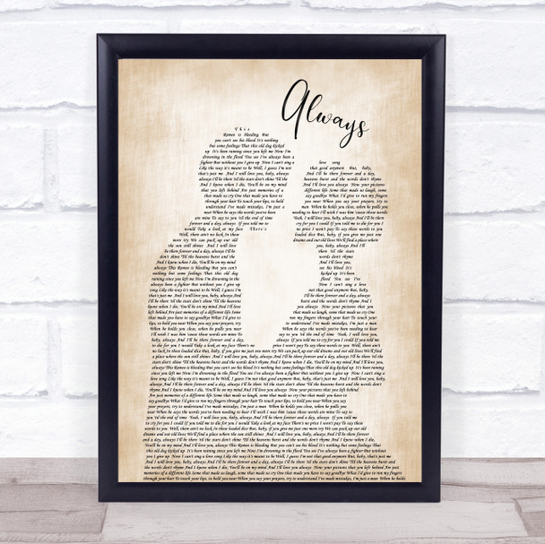 Bon Jovi Always Song Lyric Man Lady Bride Groom Wedding Music Wall Art Print