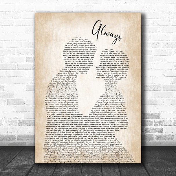 Bon Jovi Always Song Lyric Man Lady Bride Groom Wedding Music Wall Art Print