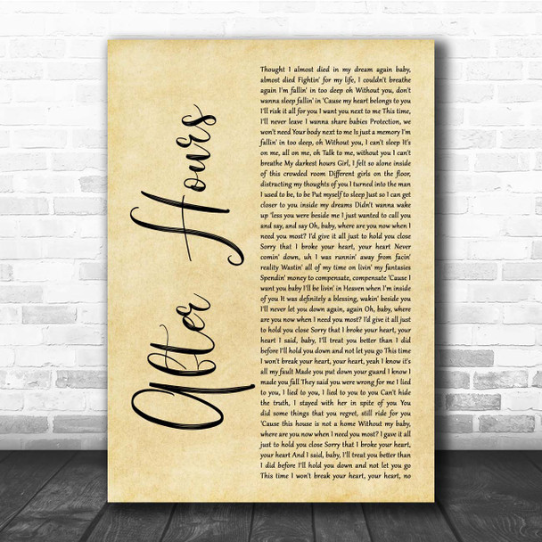 The Weeknd After Hours Rustic Script Song Lyric Print The Weeknd After Hours Rustic Script Song Lyric Print