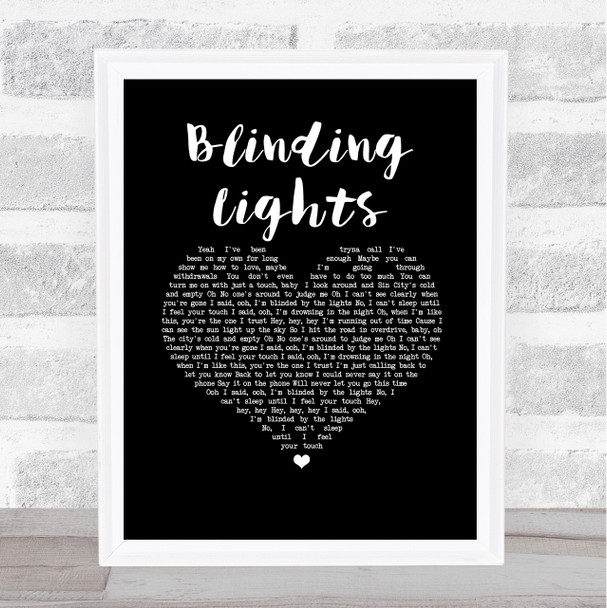 The Weeknd Blinding Lights Black Heart Song Lyric Print