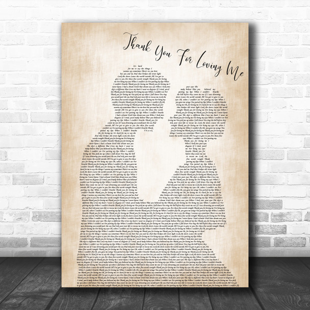 Bon Jovi Thank You For Loving Me Man Lady Bride Groom Wedding Song Lyric Music Wall Art Print