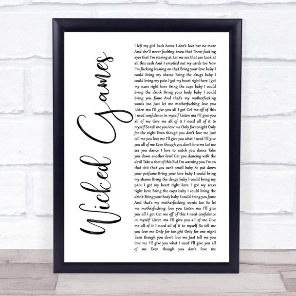 The Weeknd Wicked Games White Script Song Lyric Print