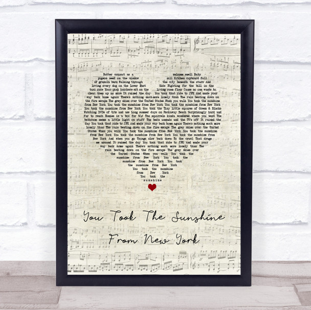 The Wildhearts You Took The Sunshine From New York Script Heart Song Lyric Print