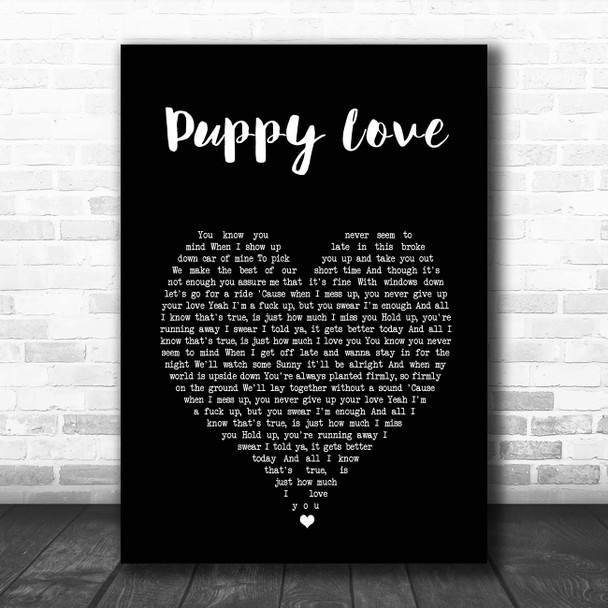 This Wild Life Puppy Love Black Heart Song Lyric Print