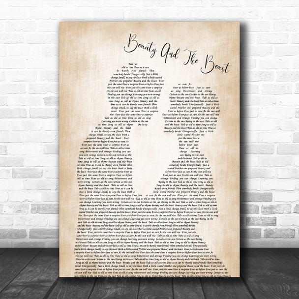 Celine Dione Beauty And The Beast Man Lady Bride Groom Wedding Song Lyric Music Wall Art Print