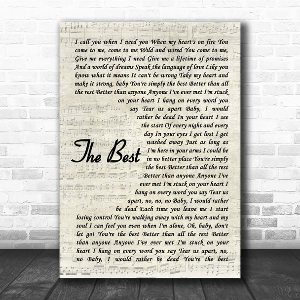 Tina Turner The Best Vintage Script Song Lyric Print