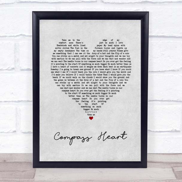 Toby Johnson Compass Heart Grey Heart Song Lyric Print