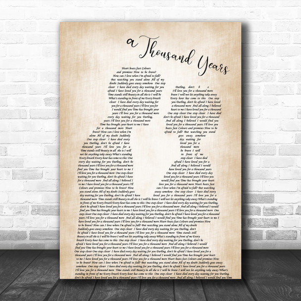 Christina Perri A Thousand Years Song Lyric Man Lady Bride Groom Wedding Music Wall Art Print