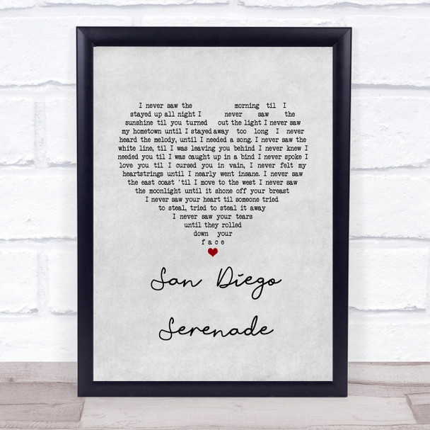 Tom Waits San Diego Serenade Grey Heart Song Lyric Print