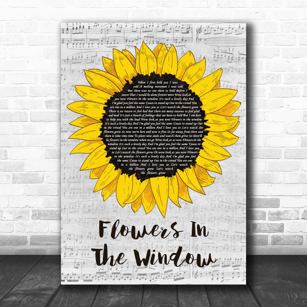 Travis Flowers In The Window Grey Script Sunflower Song Lyric Print