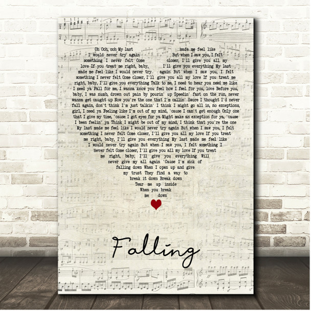 Trevor Daniel Falling Script Heart Song Lyric Print