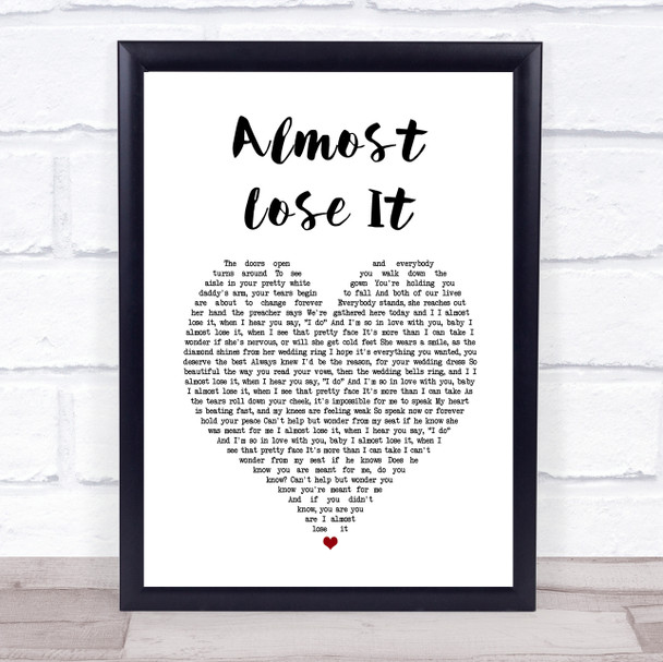 Trey Songz Almost Lose It White Heart Song Lyric Print