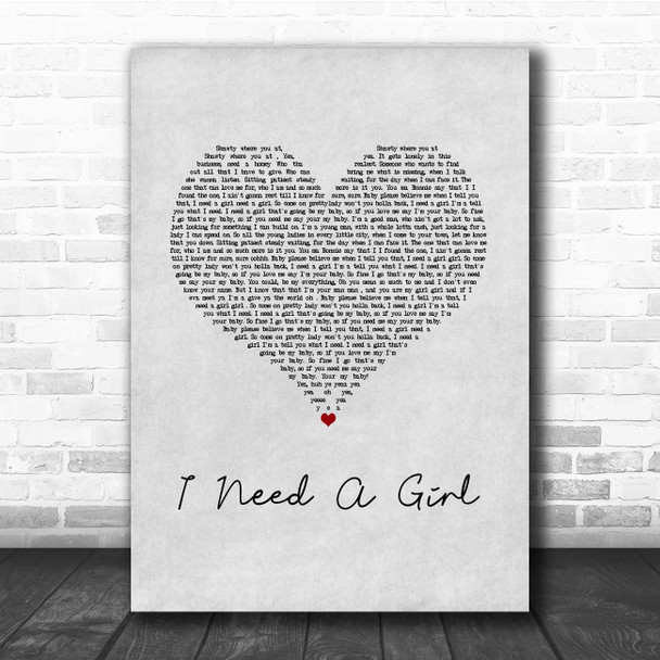 Trey Songz I Need A Girl Grey Heart Song Lyric Print