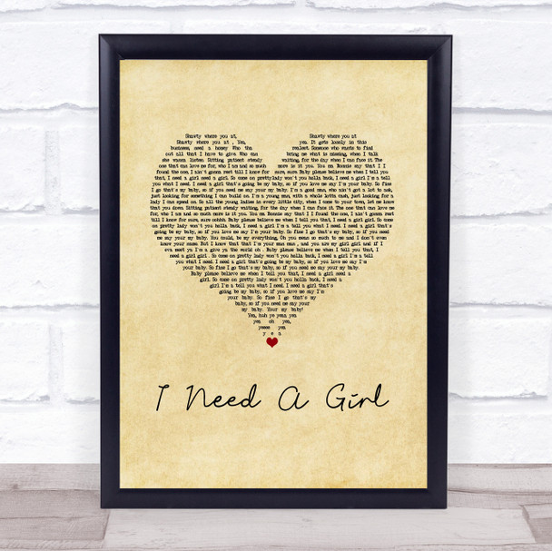 Trey Songz I Need A Girl Vintage Heart Song Lyric Print