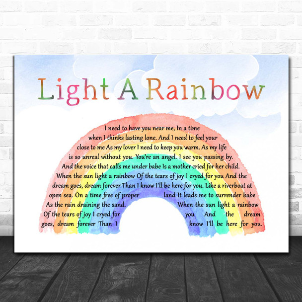 Tukan Light A Rainbow Watercolour Rainbow & Clouds Song Lyric Print