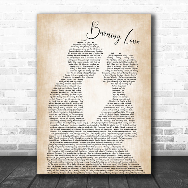 Elvis Presley Burning Love Man Lady Bride Groom Wedding Song Lyric Music Wall Art Print