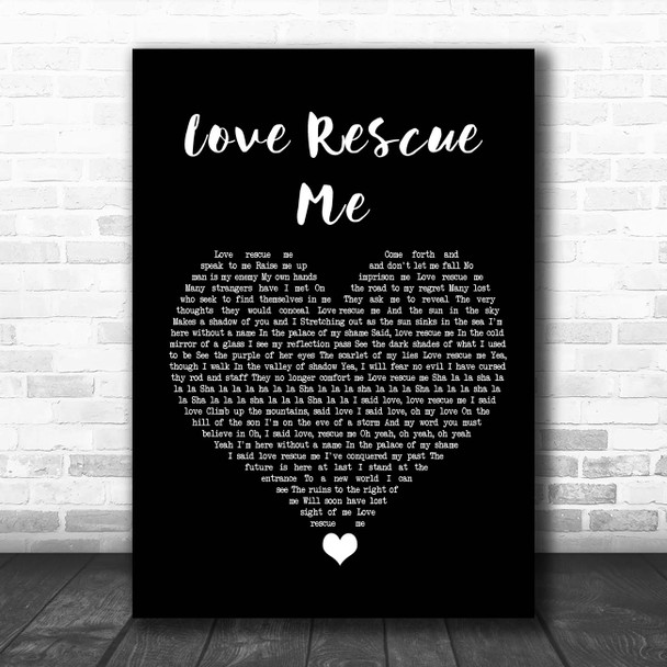 U2 Love Rescue Me Black Heart Song Lyric Print