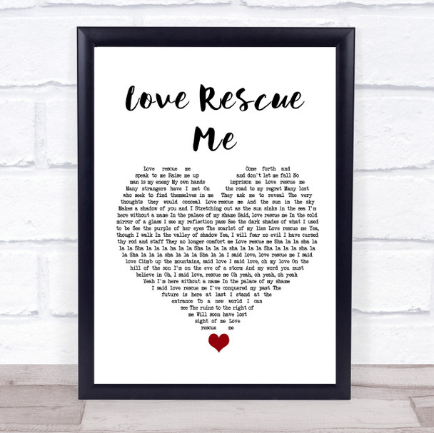 U2 Love Rescue Me White Heart Song Lyric Print