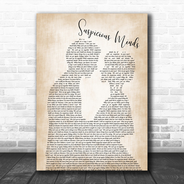 Elvis Presley Suspicious Minds Man Lady Bride Groom Wedding Song Lyric Music Wall Art Print