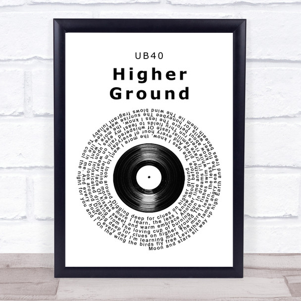 UB40 Higher Ground Vinyl Record Song Lyric Print