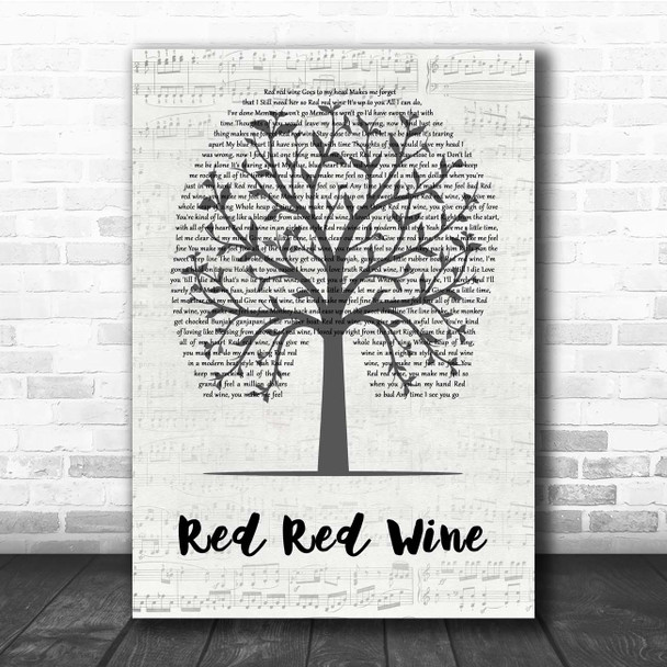 UB40 Red Red Wine Music Script Tree Song Lyric Print