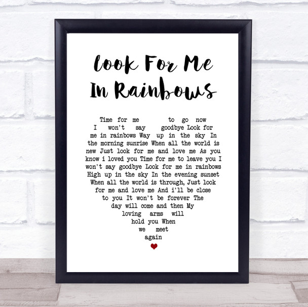 Vicki Brown Look For Me In Rainbows White Heart Song Lyric Print