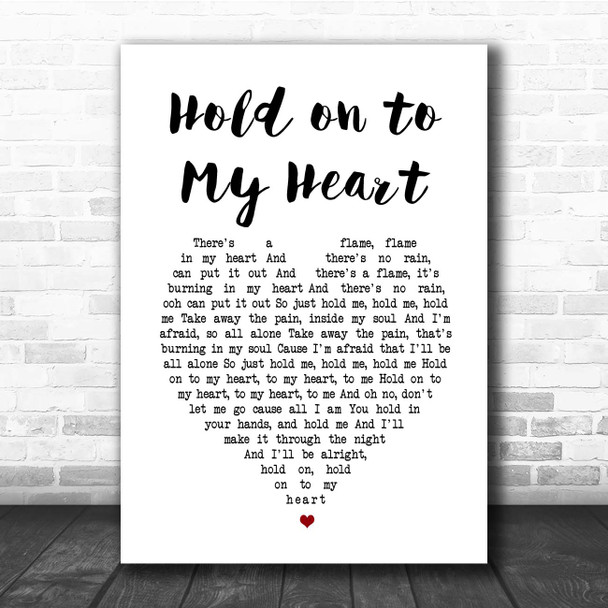 W.A.S.P. Hold on to My Heart White Heart Song Lyric Print