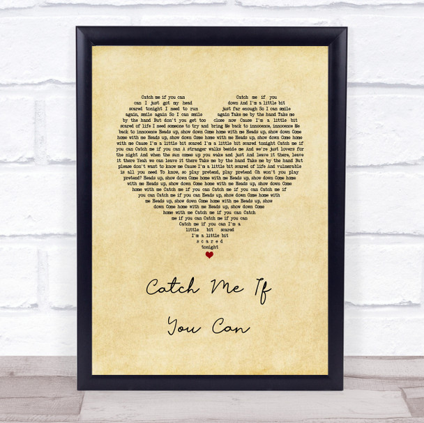 Walking On Cars Catch Me If You Can Vintage Heart Song Lyric Print