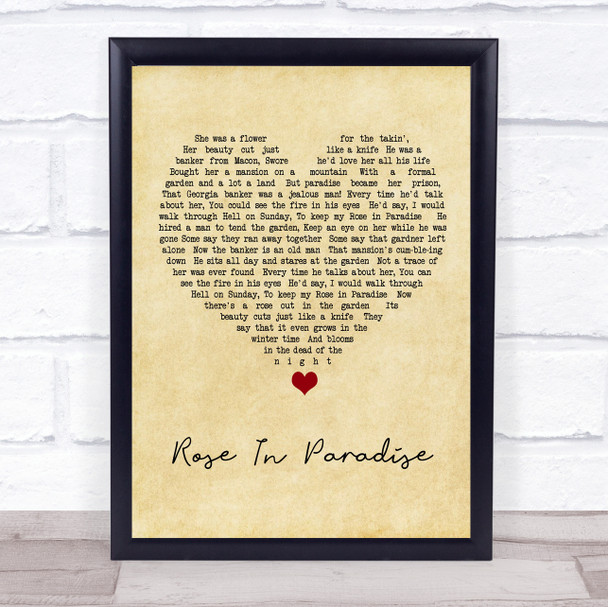 Waylon Jennings Rose In Paradise Vintage Heart Song Lyric Print