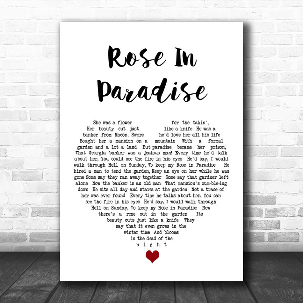 Waylon Jennings Rose In Paradise White Heart Song Lyric Print
