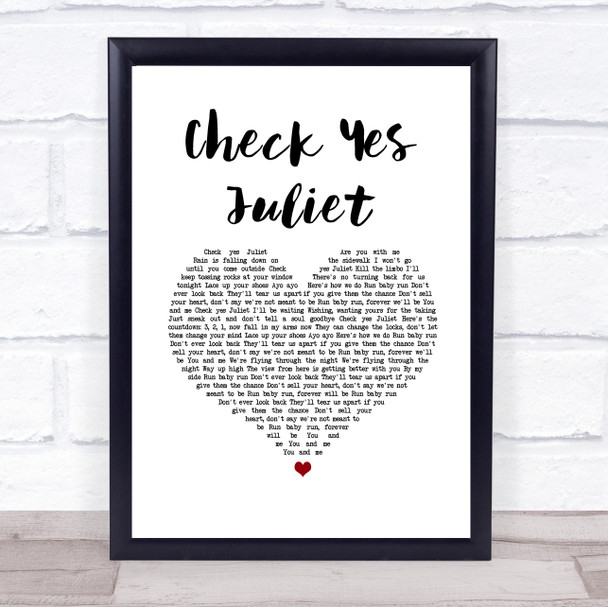 We The Kings Check Yes Juliet White Heart Song Lyric Print