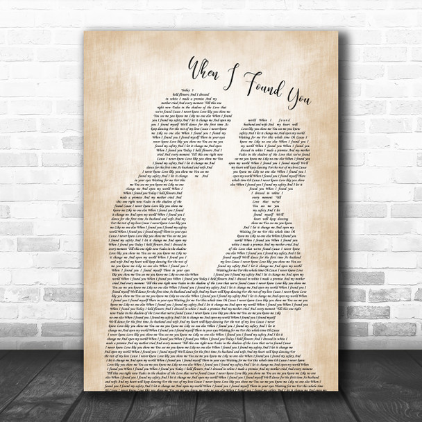 Jasmine Rae When I Found You Man Lady Bride Groom Wedding Song Lyric Music Wall Art Print