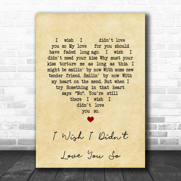 Willie Nelson I Wish I Didn't Love You So Vintage Heart Song Lyric Print