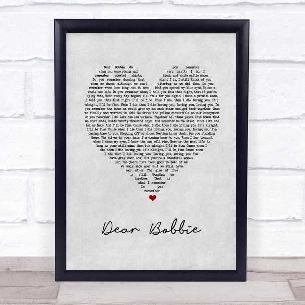 Yellowcard Dear Bobbie Grey Heart Song Lyric Print