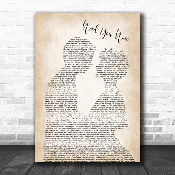 Lady Antebellum Need You Now Song Lyric Man Lady Bride Groom Wedding Music Wall Art Print