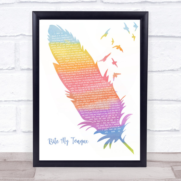 You Me At Six Bite My Tongue Watercolour Feather & Birds Song Lyric Print