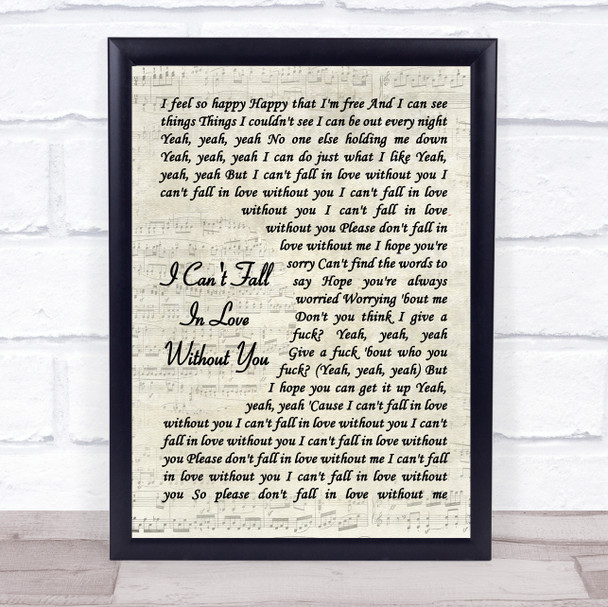 Zara Larsson I Can't Fall In Love Without You Vintage Script Song Lyric Print