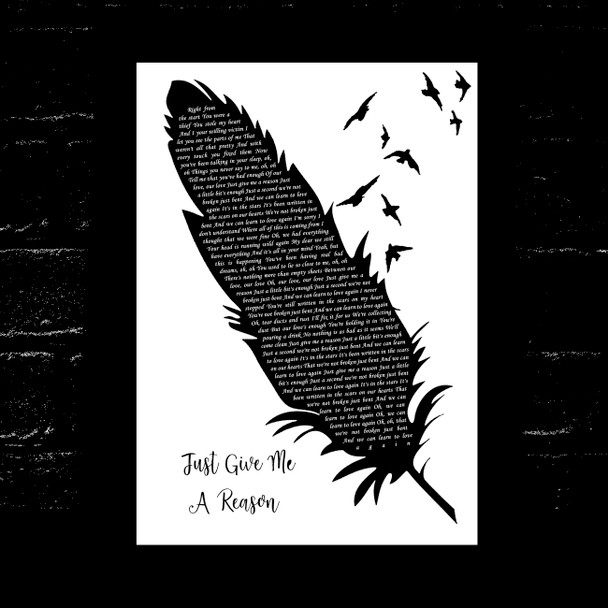 Pink Just Give Me A Reason Black & White Feather & Birds Song Lyric Music Art Print