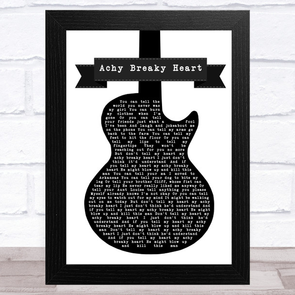 Billy Ray Cyrus Achy Breaky Heart Black & White Guitar Song Lyric Music Art Print