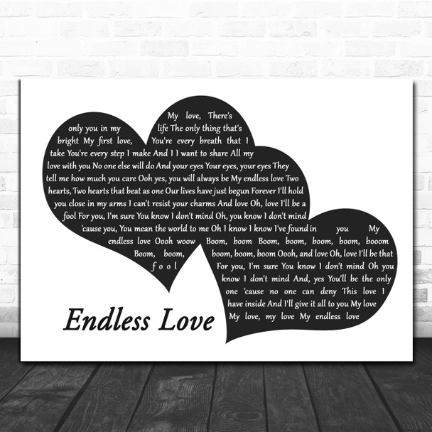 Lionel Richie Endless Love Landscape Black & White Two Hearts Song Lyric Music Art Print