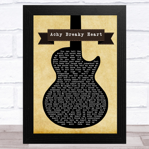 Billy Ray Cyrus Achy Breaky Heart Black Guitar Song Lyric Music Art Print