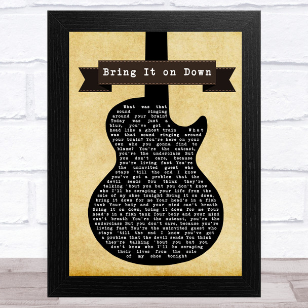 Oasis Bring It on Down Black Guitar Song Lyric Music Art Print