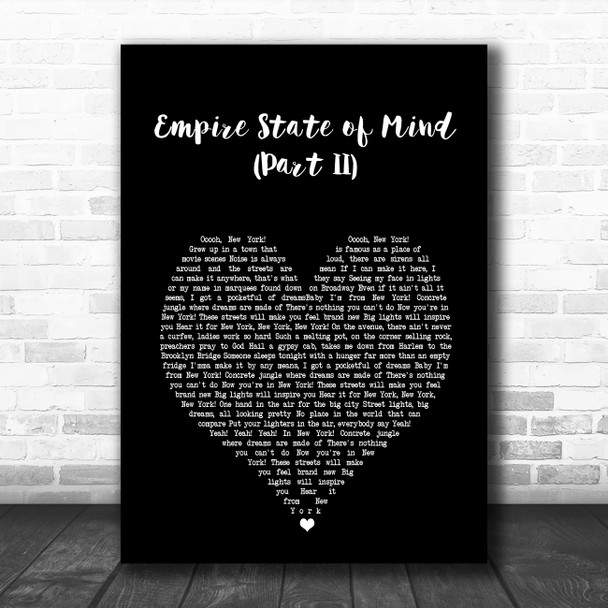 Alicia Keys Empire State of Mind (Part II) Black Heart Song Lyric Music Art Print