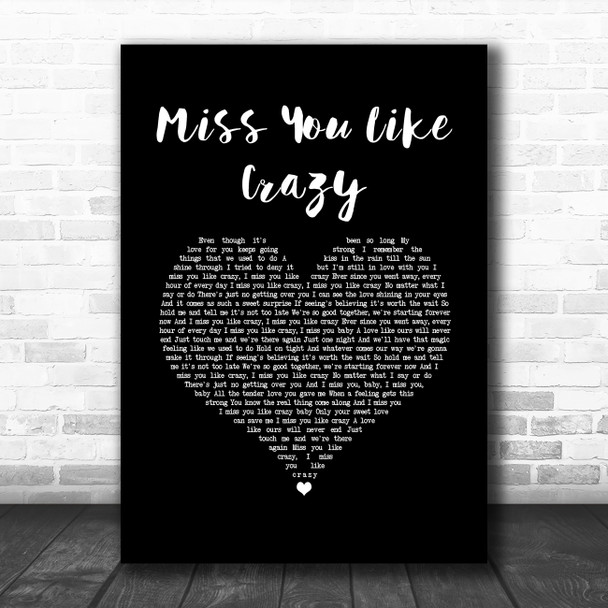 Natalie Cole Miss You Like Crazy Black Heart Song Lyric Music Art Print